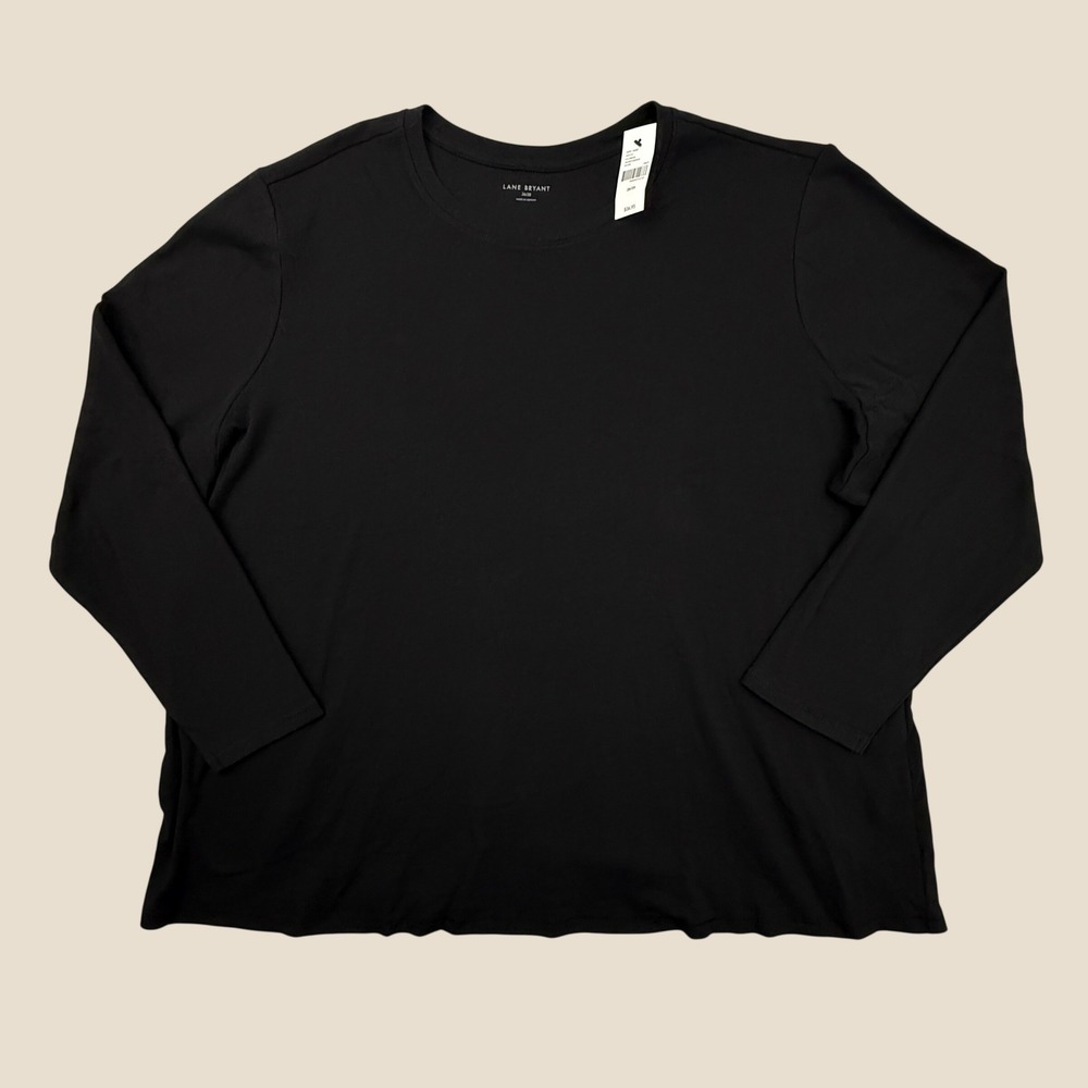 Lane Bryant T-Shirt Women 26/28 Long Sleeve Black Basic Crew Neck Stretch Top